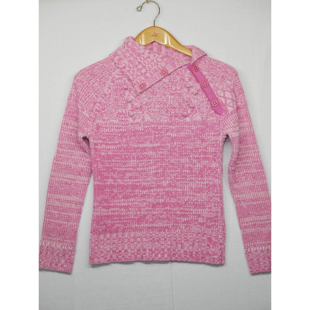 Vintage Colour Eighteen Pink Turtleneck Sweater Cute Leather Buttons Large L